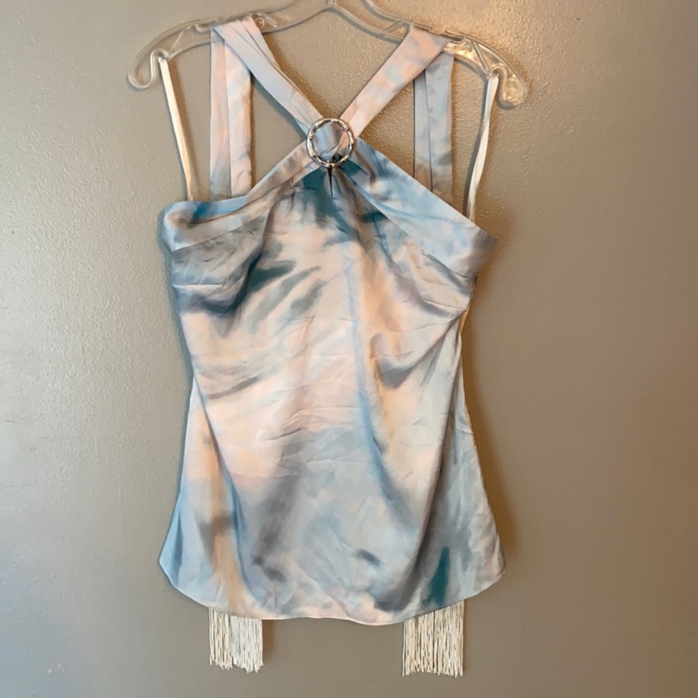 WHBM NWT silky halter with fringe detail on ties